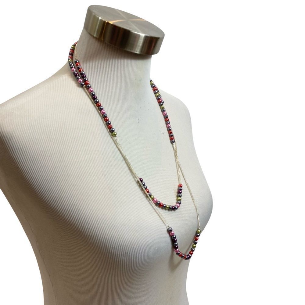 New without tags‎ Long Chain and Bead Necklace Silver tone